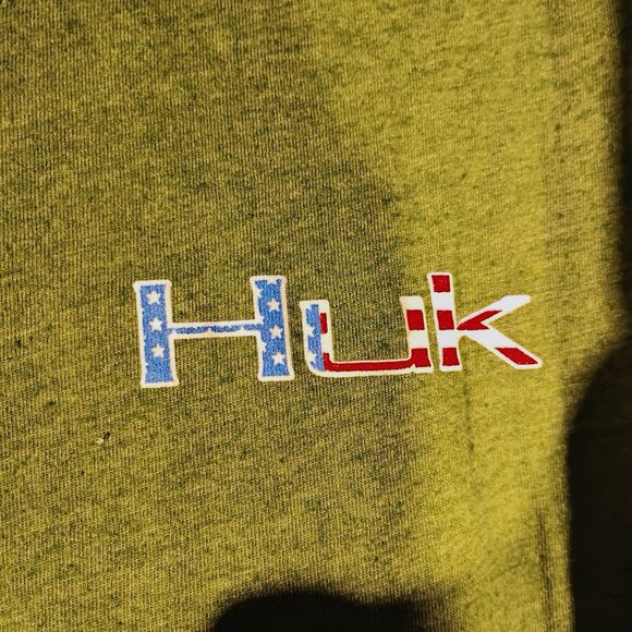 Huk tshirt mens 2XL XXL green performance fishing graphic tee american flag - Picture 8 of 9